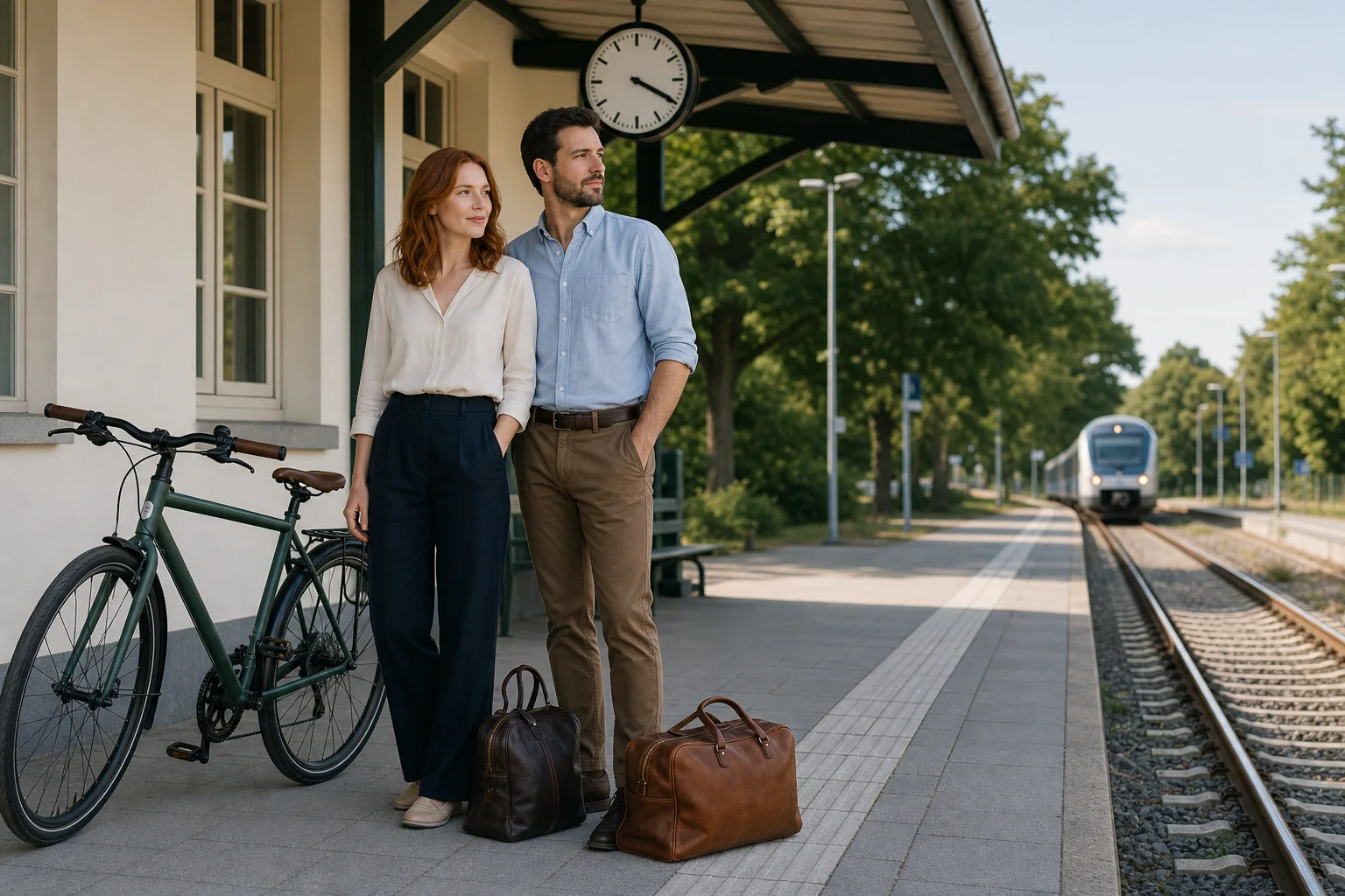 Casal em estação contemporânea