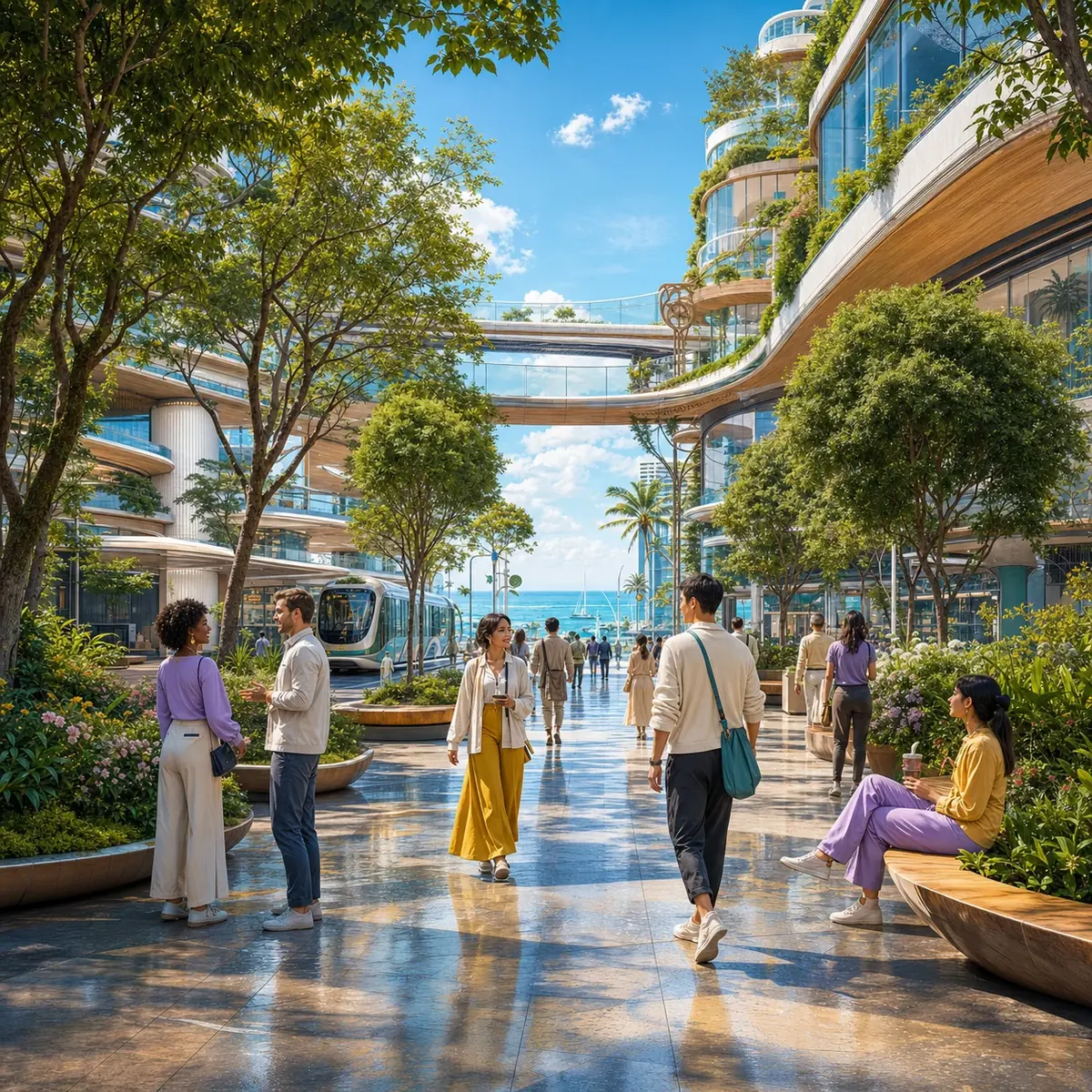 Cidade futurista em formato quadrado antes da expansão